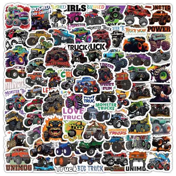 Pack d'autocollants imperméables en PVC, 103 pièces, cool monster truck, graffitis DIY, pour réfrigérateur, voiture, valise, ordinateur portable, ordinateur portable, tasse, téléphone, bureau, vélo, étui de skateboard.