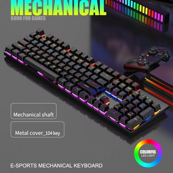 104 touches clavier mécanique de jeu filaire esports jeu complet sans impact clavier d'ordinateur mix rétro-éclairé led usb pour gamer