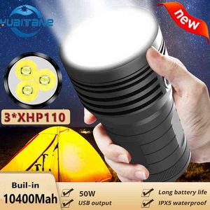 10400Mah Super Bright Flashlight XHP110 Ultra Puissant Led Projecteur Flash Light Power Bank Intégré 18650 Lampe Rechargeable J220713