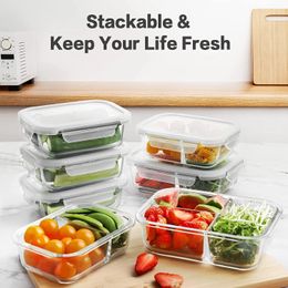 1040 ml multigrid glazen lunchbox maaltijd prep containers voedselopslag met deksels keukenorganisatie 240510