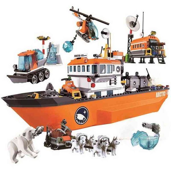 10443 ville arctique brise-glace brise-glace navire blocs de construction brique bricolage jouets enfants cadeaux compatibles avec la ville X0503