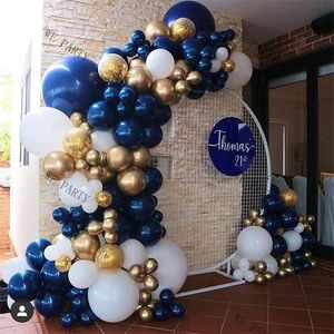 104 pièces bleu marine or blanc ballon guirlande arc Kit confettis Ballons pour mariage fête d'anniversaire ballons décorations 220217