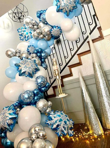 104 unids globos de copo de nieve guirnalda arco kit hielo nieve reina globo metal para cumpleaños congelado baby shower bodas decoración de fiesta 210626
