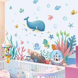 105*91 cm Cartoon Oceaan Dieren Muurstickers voor Kinderkamer Walvis Vis Home Decor PVC Vinyl Babykamer decoratie Verwijderbare