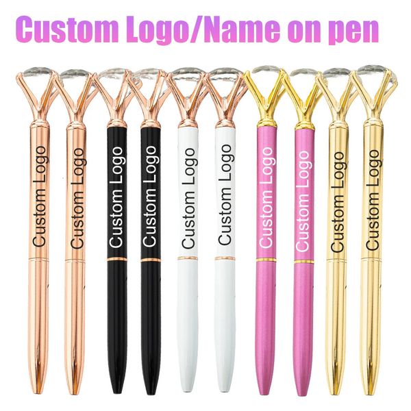 1050 PCS Big Crystal Diamond Pen Custom Gent Name Metal Ballpoint Pens For Woman Girl Girl Wedding Office Birthday Gift 240429