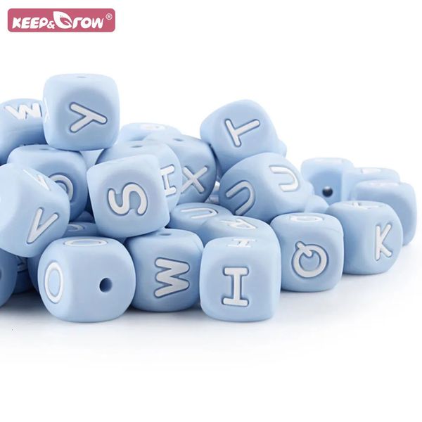 1050100pcs 12 mm Blue Silicone Baby Beads Clips Perles Accessoires DIY Nom Teether English Alphabe Food Grade Baby Pacification 240420