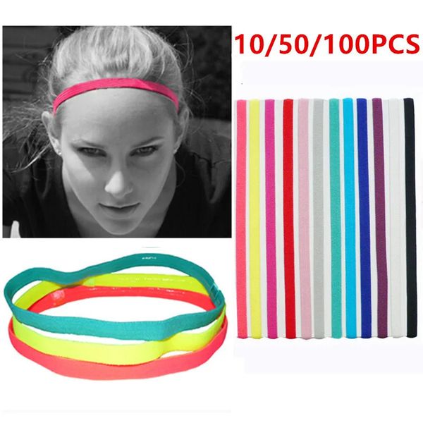 1050100pcs bandes de cheveux de yoga couleur bonbon femmes hommes sport bandeau filles sport antidérapant élastique en caoutchouc bandeau en cours d'exécution 231226