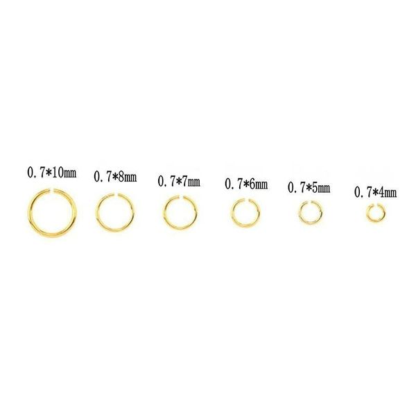 1050pcs plaqués couleurs ouvertes saut anneaux un coffret 3 4 5 6 7 8 10 mm 7 boucles de liaison d'anneaux de fente de couleur pour le connecteur de fabrication de bijoux de bricolage
