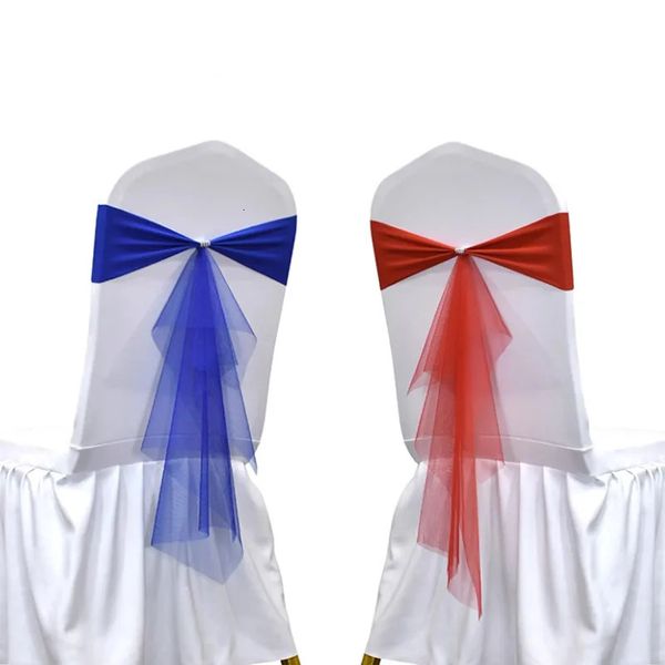 1050pcs Stretch Spandex Chair Bow Knot Bands with Organza Ribbon Tie pour Banquet Party Mariage Elastic Sashes 231222