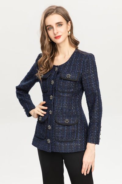 1058 XL 2022 Milan piste automne veste femme Tweed bouton à manches longues col rond manteau mode vêtements femmes yy