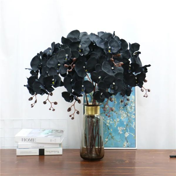 105 cm Fleur artificielle papillon noir orchidée phalaenopsis en soie pour mariage Noël décoration de la maison jardin en pot fausses plantes LL