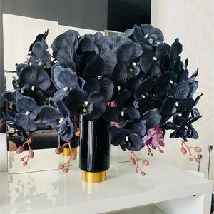 105 cm Flores de orquídeas de mariposa góticas negras Flor artificial Phalaenopsis de alta calidad Plantas falsas para decoración del hogar en macetas de jardín