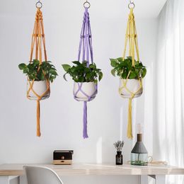 105 cm tuinbouwbloempot nettas hand geweven diy katoenen touw suspensie touw binnen- en buitenbloempot hangende mand