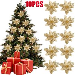 105pcs Décor de Noël Fleur artificielle Gold Red Ornements d'arbre de Noël