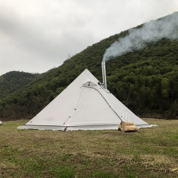 105x 52 Tienda de campamento al aire libre Pyramid Piramid a prueba de viento a prueba de agua con agujero de chimenea para cocción de caminatas familiares 240416