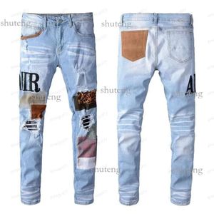 106 Amirs Hommes Femmes Designers Jeans Distressed Ripped Biker Slim Denim Droit pour Hommes S Imprimer Armée Mode Mans Pantalon Skinny 373