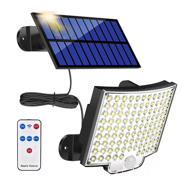 106LED Luces de pared solares Super brillante Sensor de movimiento al aire libre LED Lámpara de pared de jardín Foco IP65 Impermeable 4 modos de trabajo