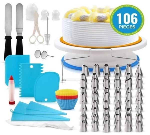 Kit de décoration de gâteaux créatifs, Tube à pâtisserie, outil de Fondant, fournitures de cuisine pour desserts, ensemble de plateaux tournants, 106 pièces, Y2006182473613