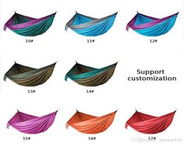 106x55inch Outdoor Parachute Doek Hangmat vouwbaar veld Camping Swing hangend bed nylon hangmatten met touwen karabijnkan 44 kleuren6021153