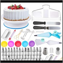 107 PCS Cake Professional Cupcake Kit Roterende draaitafelstandaard ketting spatel glazuur pijpen tassen dsqtb bakgebak f2y9c