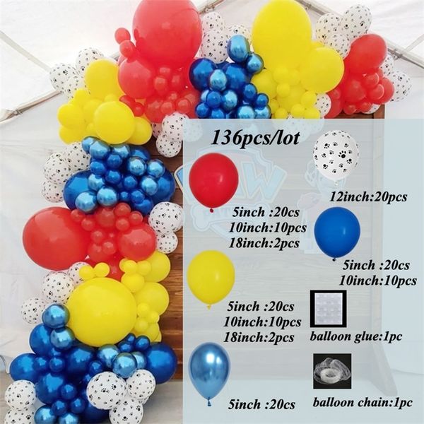 107pcs bébé douche vaches empreintes de chien ballon guirlande arc kit jaune bleu rouge latex ballons ballons fête d'anniversaire décorations 220527