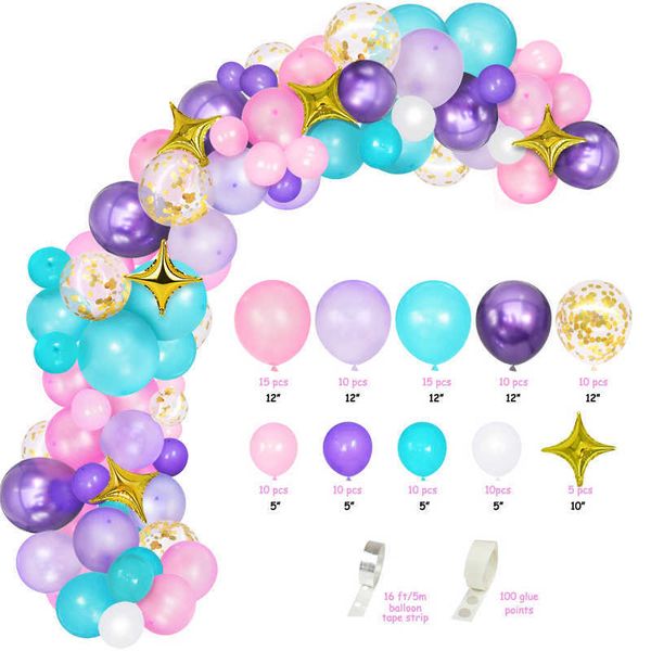 107pcs sirène licorne ballon arc kit guirlande pour enfants fille arc-en-ciel licorne thème fête d'anniversaire décoration air latex ballon 210719