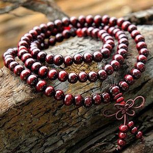 108 6mm Echte Rode Sandelhout Kralen Boeddha Malas Armband Gezonde Sieraden Man Pols Mala Armbanden Lange Bangle Religie Gift 261F