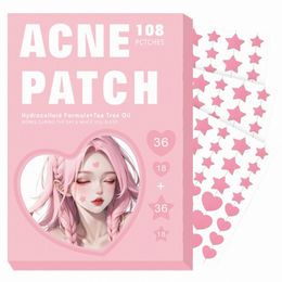 108 Parche para el acné Parche para espinillas, Parche de cubierta absorbente para el acné en forma de estrella de corazón rosa, Parches hidrocoloides para el acné para la cara Zit Patch A j0Ve #
