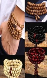 108 Perlen 8 mm natürliches Sandelholz buddhistischer Buddha Holz Gebetsperlen Knoten schwarzes Ebenholz Unisex Männer Armbänder Armreifen für Frauen7337954