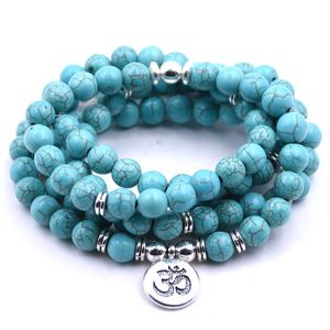 108 Kralen 8mm Stone Tibetan OM Strand Armband Handgemaakte Mala Kralen Armband of Ketting Yoga Healing Vrouwen Mannen Sieraden Geschenken