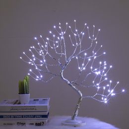 108 LED Touch Night Light Mini romantique Arbre de Noël Arbre de Noël Cuivre Fair Fairy Lampe de table pour enfants de la chambre à coucher