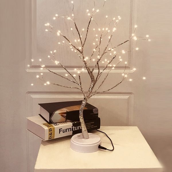 108 LED USB Fire Tree Light Fil de cuivre Lampes de table Veilleuse pour la maison Chambre à coucher intérieure Fête de mariage Bar Décoration de Noël Y201020