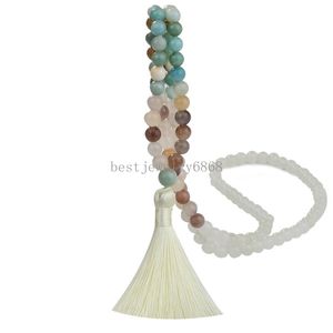 108 Mala kralen lange ketting boho kleurrijke toermalijn natuurlijke amazonietsteen onyx kwast hanger vakantie sieraden voor vrouwen