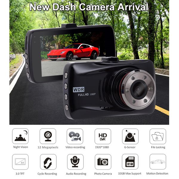 1080P voiture DVR enregistreur caméra vidéo numérique sécurité conduite dashcam 3 pouces 140 ° IR vision nocturne G-sensor moniteur de stationnement