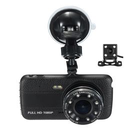 Écran IPS de 4 pouces 1080P full HD, enregistreur DVR pour voiture, caméra de tableau de bord, caméra vidéo de conduite, angle de vue de 170 °, vision nocturne starlight, double objectif 2Ch