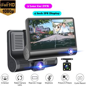 1080P HD coche DVR 3 cámaras 4,0 pulgadas cámara de tablero soporte de doble lente retrovisor grabadora de vídeo registrador automático Dvrs