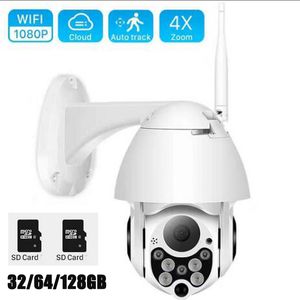 1080P HD Almacenamiento en la nube Cámara inalámbrica PTZ IP 4X Zoom digital Cámara domo de velocidad WIFI al aire libre Audio P2P Vigilancia CCTV para Smart Home Garden Door 360