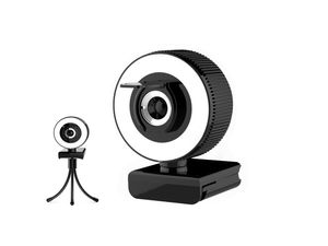 Webcam HD 1080p HD avec microphone et lumière, support de trépied de caméra Web Focalisation fixe, streaming pour ordinateur portable PC Desktop