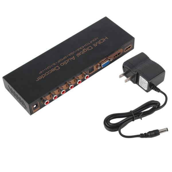 Freeshipping 1080P A H-D-MI VGA SPDIF 5.1CH RCA Decodificadores de audio multicanal digitales