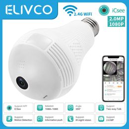 1080p ICSEE Panoramic Lamp Bulb WiFi IP Camera 2.0MP Home Security CCTV Fisheye 360 degrés Moniteur à distance audio