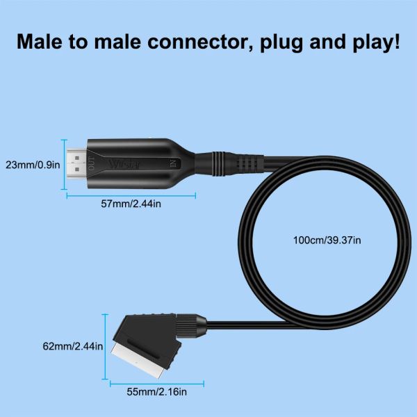 1080p SCART TO HDMI Video Audio Converter Adapter Cable Male à Male SCART Entrée sur la sortie HDMI pour HDTV Sky Box STB PLIG PLIG