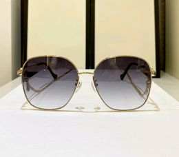 Lunettes de soleil carrées surdimensionnées avec chaîne pour femmes, ombrées de gris doré, 1089SA, lunettes classiques à la mode, UV400, été