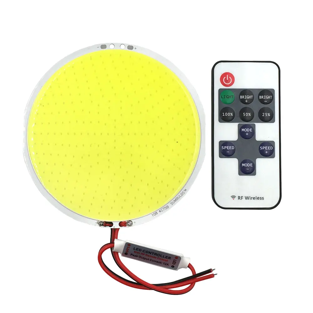108mm Round Panel LED Lamp 12V DC COB Light 50W 6000LM with Remote Controller Dimmer 5.9in Diameter LED Bulb for Decor Lighting