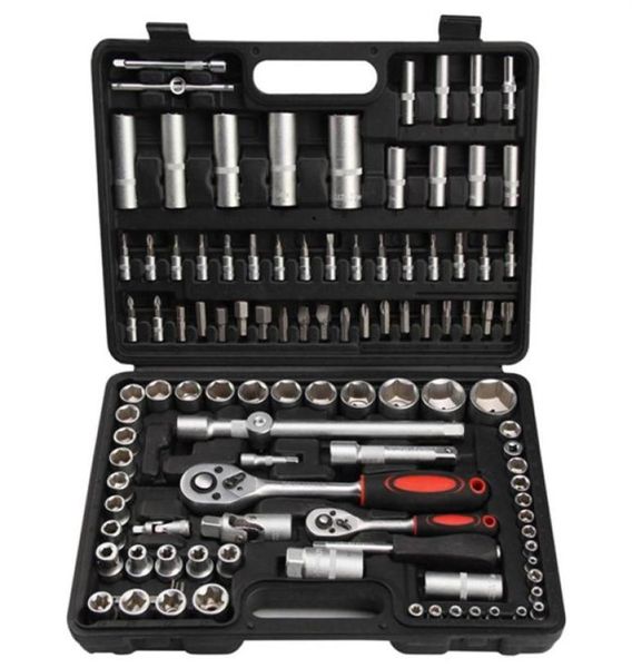 108 pièces 1 4 1 2 outils de réparation de voiture clé à cliquet jeu de clés combinaison Kits d'outils automobiles jeu de douilles outil à main 283U7294696