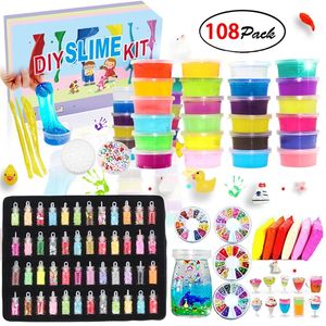 108pcs Diy Slime Kit Suministros Clear Crystal Slime Fabricación de cuentas de espuma Glitter Rodajas de frutas y pecera Jewelr 201226