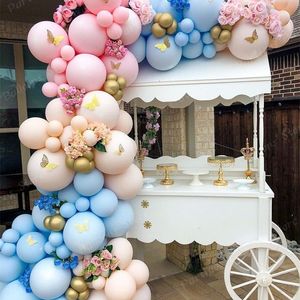 108 Uds Macaron rosa azul naranja globos guirnalda arco Kit 3D oro hueco mariposa para cumpleaños género revelar fiesta decoración 220321