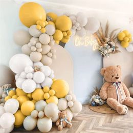 Guirlande de Ballons jaunes, 108 pièces, Kit, jaune moutarde, sable, blanc, Pastel, pour anniversaire, réception-cadeau pour bébé, révélation du sexe, décoration de fête