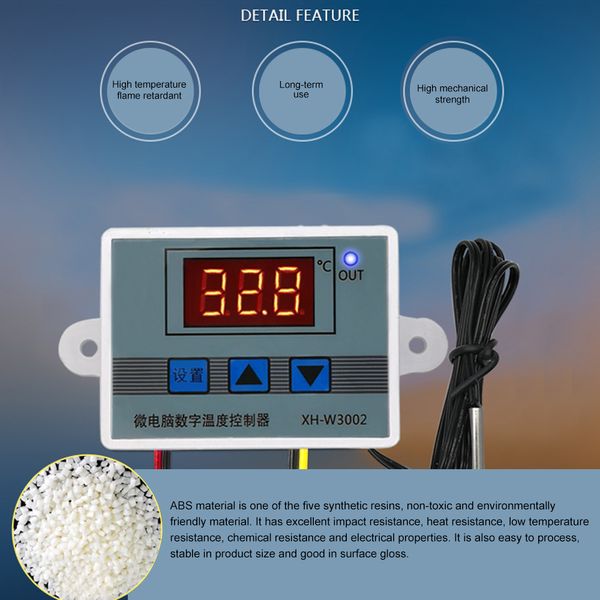 Contrôleur de température numérique Digital 10A 12V 24V 220V XH-W3002 pour le refroidissement et l'interrupteur de chauffage Capteur Thermostat NTC
