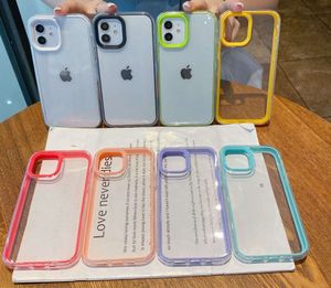 10A 2024 Nouveau 2 en 1 Transparent Candy Color Phone Cases pour iPhone 12 11 Pro Max XR X XS Max 7 8 Plus 12 Mini Couverture antichoc en silicone souple