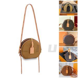 10A Tas Schoudertassen Mini Ronde Crossbody Tas clutch met verstelbare leren band Originele Cowhidw Trim Canvas Messenger clutch tas